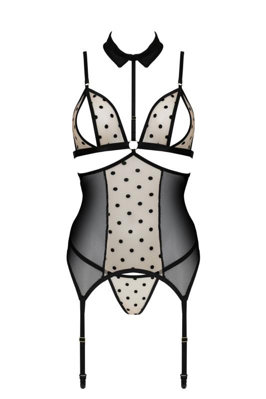 SO8430 Корсет с открытой грудью Passion DOMINICA CORSET L/XL beige, пажи для чулок, стринги