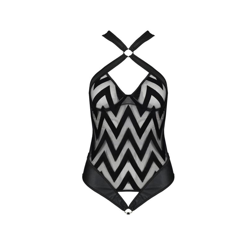 SO5346 Сетчатый боди с халтером и ритмичным рисунком Hima Body black L/XL - Passion