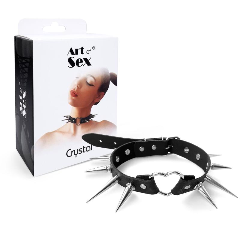 SO6703 Чокер Серце з великими шипами, із натуральної шкіри Art of Sex - Crystal, колір Чорний