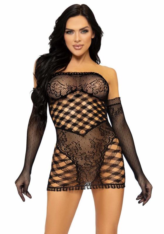SO7886 Leg Avenue 2 PC Tube dress and gloves OS Black