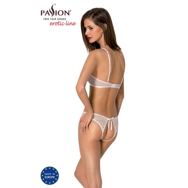 SO5844 Комплект: бра, трусики с ажурным декором и открытым шагом Ursula Set white L/XL — Passion