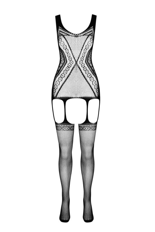 SO7080 Бодистокинг Passion ECO BS007 red, с доступом, силуэтный рисунок, имитация подвязок