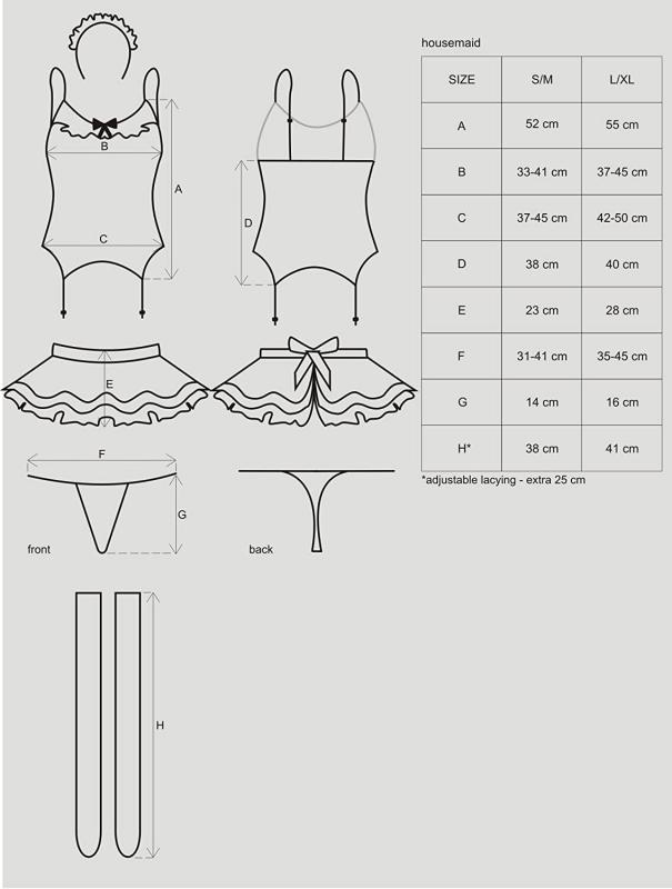 SO7709 Еротичний костюм покоївки зі спідницею Obsessive Housemaid 5 pcs costume S/M, black, топ, спідниця,