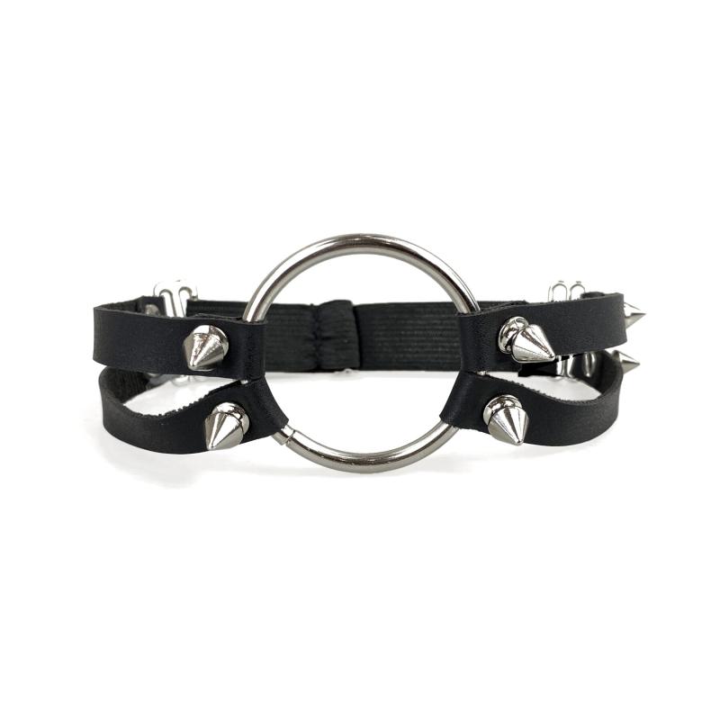 SO6700 Чокер с металлическим кольцом и шипами из натуральной кожи Art of Sex - Ruby, цвет Черный