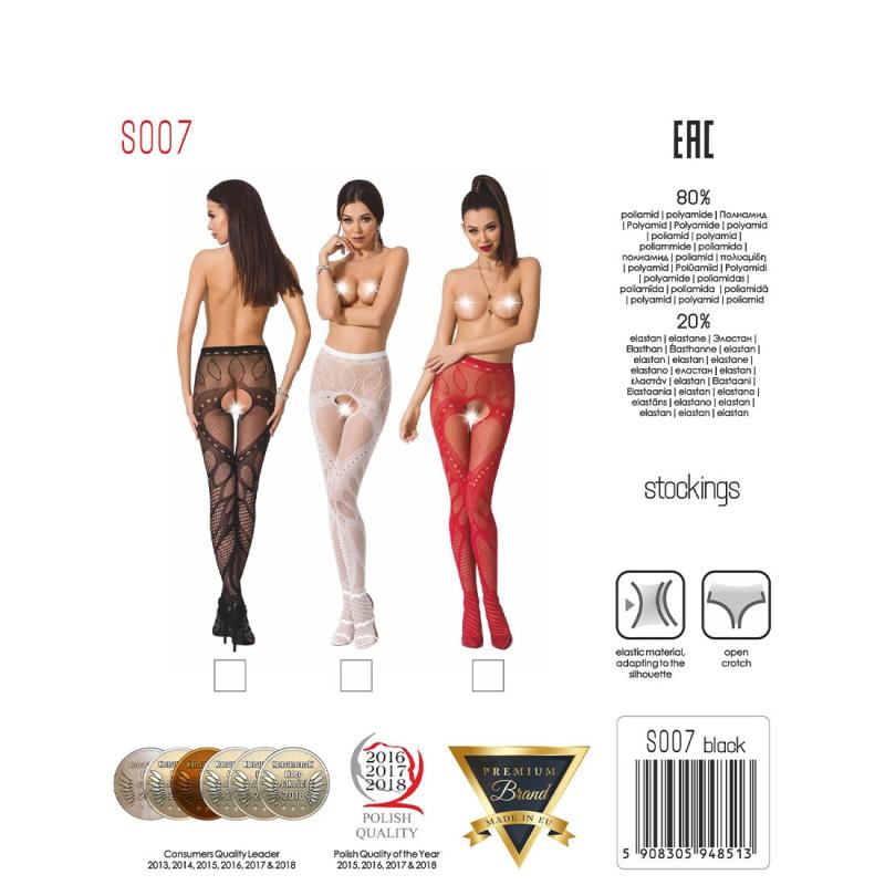 PSS007B Эротические колготки-бодистокинг Passion S007 black, красивые ажурные колготки с вырезом