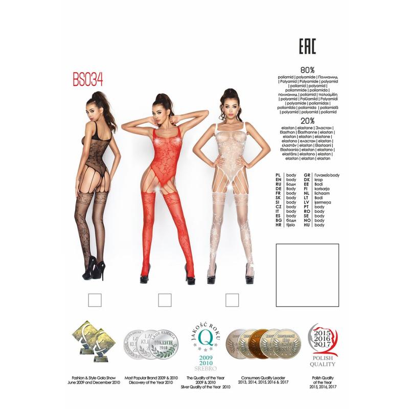 PBS034B Бодистокинг Passion BS034 black, комбинезон, имитация боди и чулок