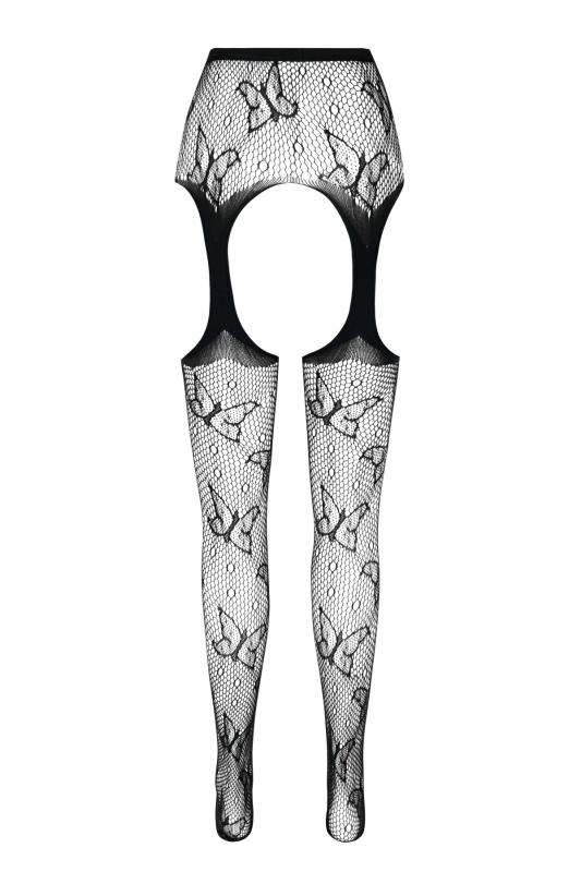 SO7084 Эротические колготки-бодистокинг Passion ECO S001 black, с доступом, декор бабочки, подвязки