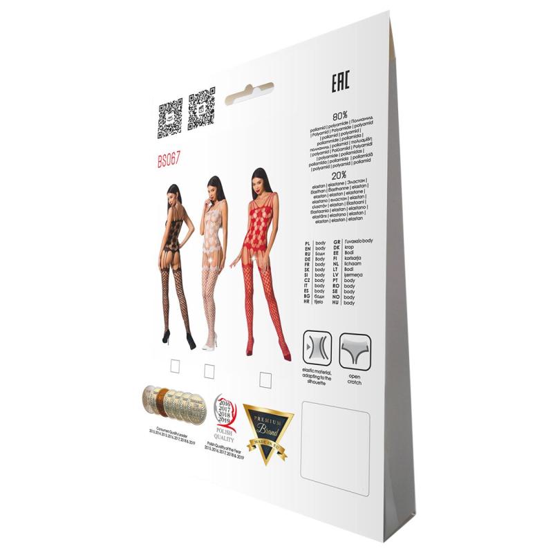 PBS067B Бодистокинг Passion BS067 black, комбинезон, имитация чулок и топа на бретелях