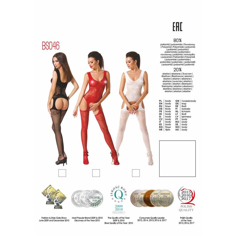 PBS046R Бодистокинг Passion BS046 red, комбинезон с имитацией чулок