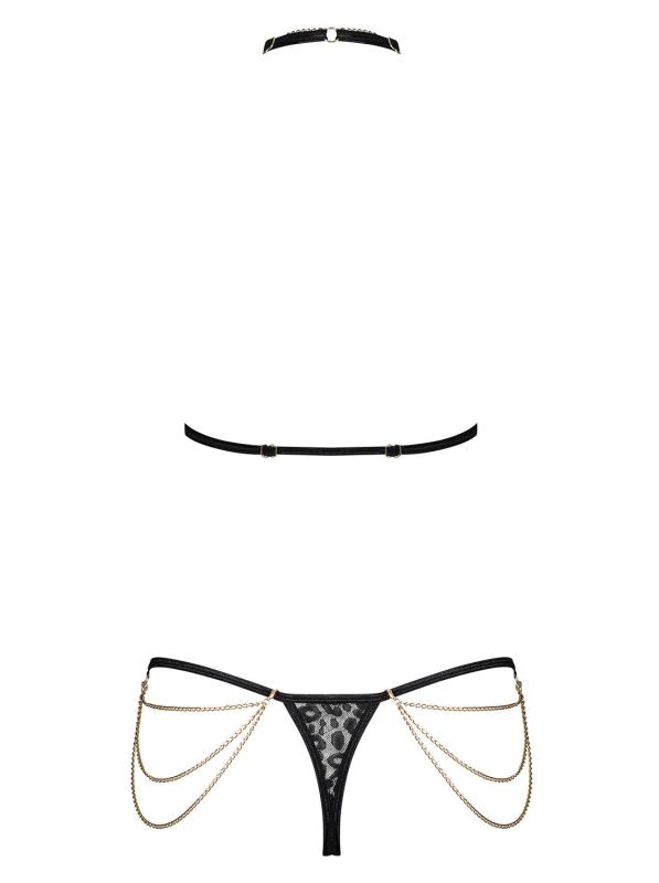 SO7876 Комплект із ланцюжками Obsessive Pantheria 2-pcs set black L/XL, бюстгальтер, трусики