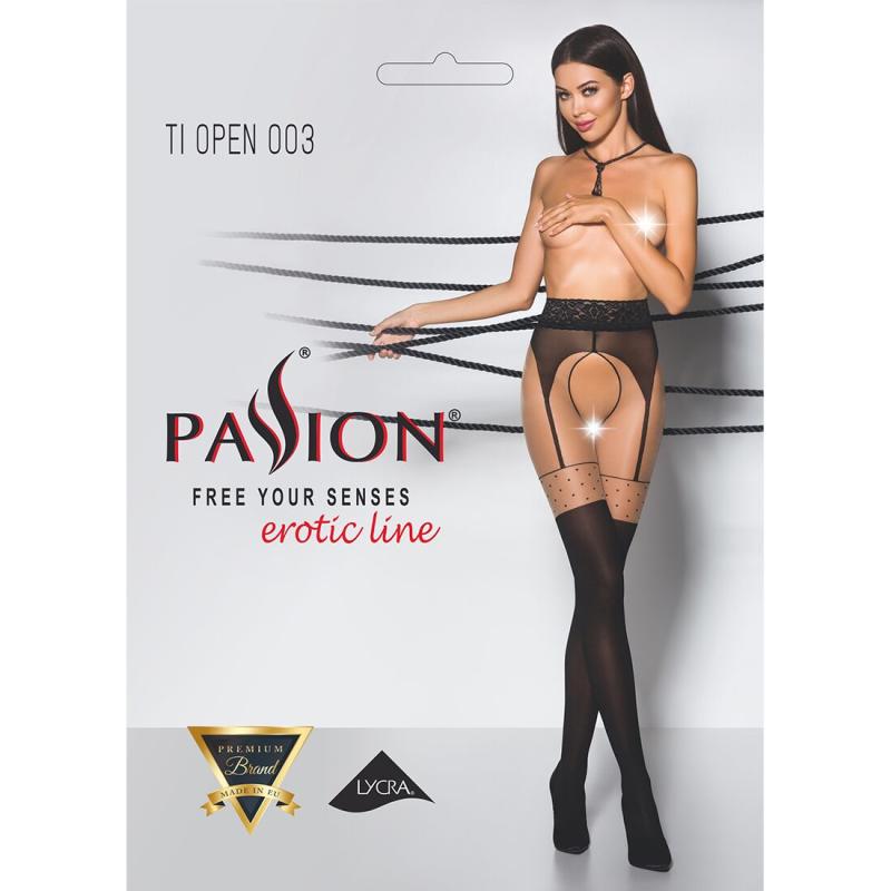 PS24504 Эротические колготки TIOPEN 003 nero 1/2 (20/40 den) - Passion, имитация чулок и пояса
