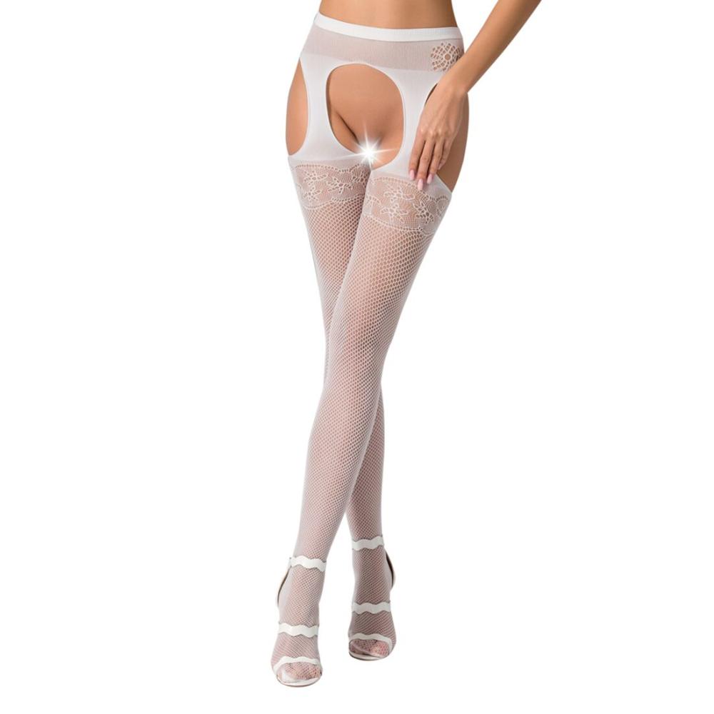 PSS005W Эротические колготки-бодистокинг Passion S005 white, имитация чулок и пояса для чулок