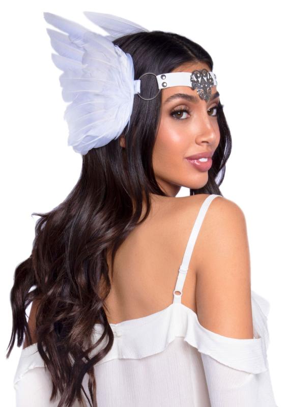 SO8013 Повязка на голову с крыльями Leg Avenue Feather headband White, перья и натуральная кожа