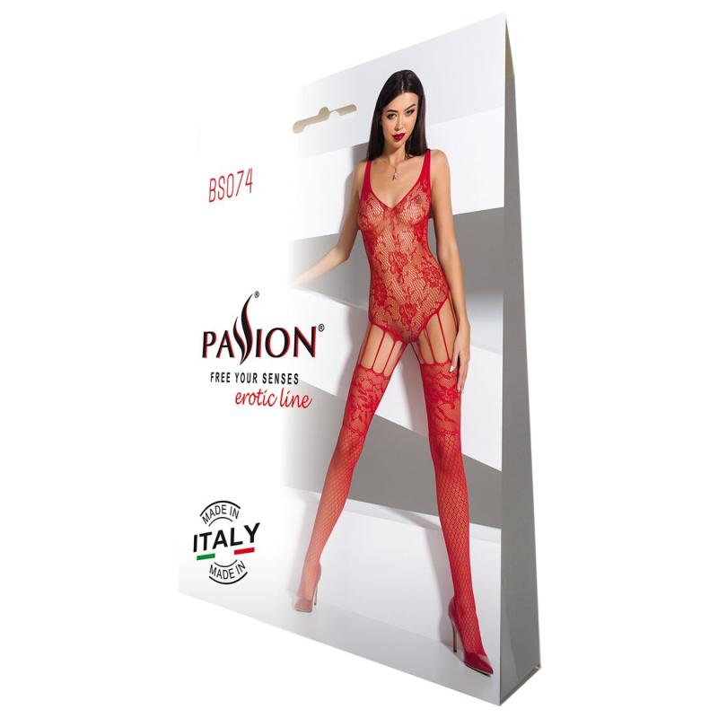 SO4148 Ажурный бодистокинг с имитацией чулок Passion BS074 red