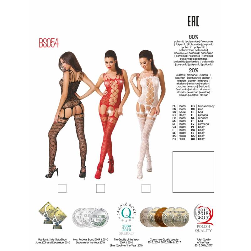 PBS054B Бодистокинг Passion BS054 black, комбинезон, имитация чулок, открытый животик