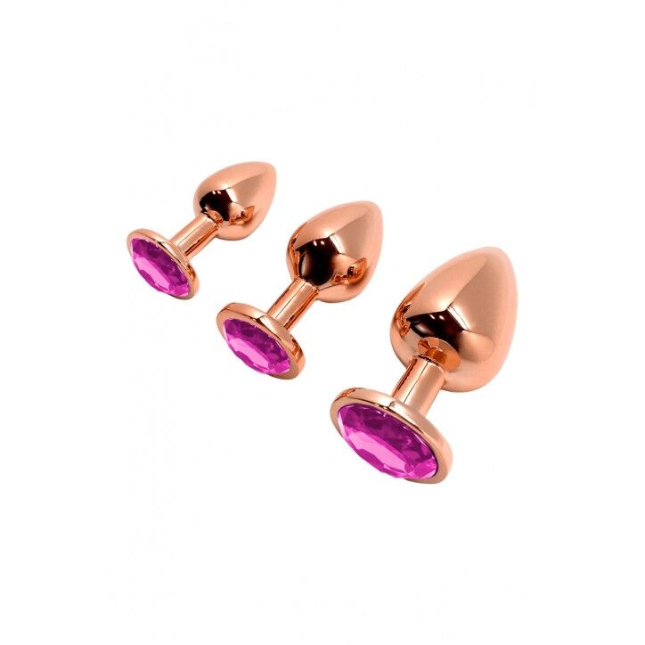 SO7427 Металлическая анальная пробка Wooomy Tralalo Rose Gold Metal Plug Magenta M, диаметр 3,4 см, длина 8