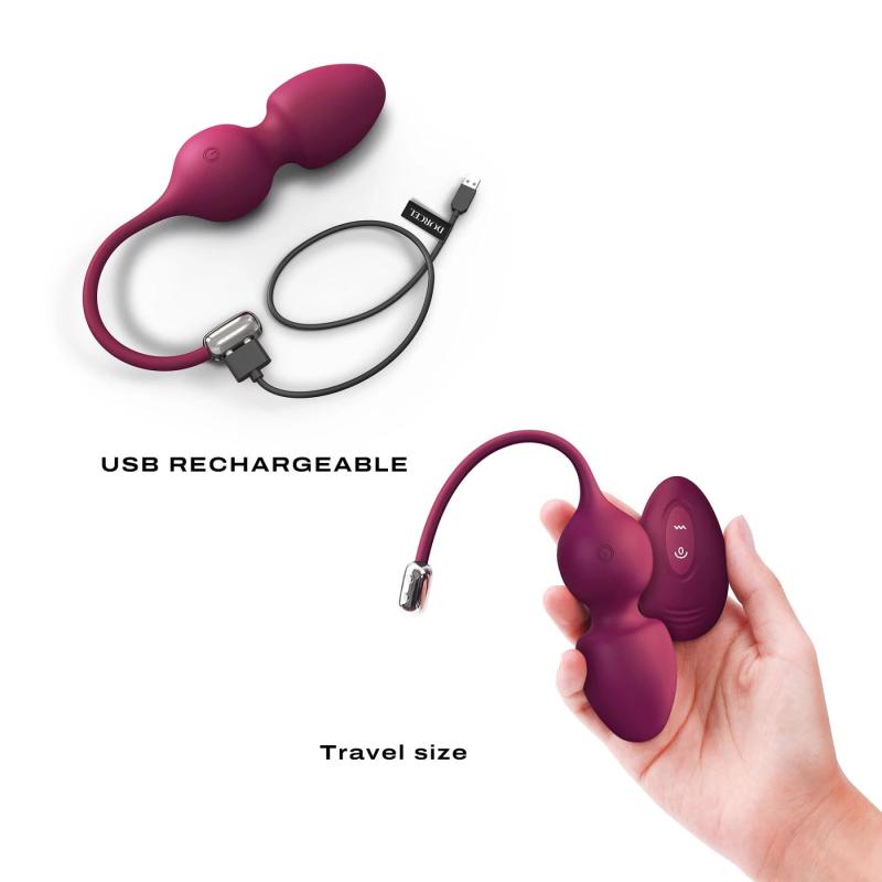 SO7388 Вагинальные шарики Dorcel LOVE BALLS PLUM, вибрации и движения внутреннего шарика, пульт ДУ