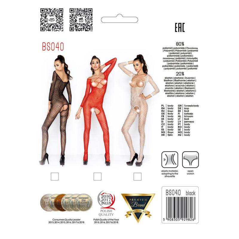 PBS040B Бодистокинг Passion BS040 black, комбинезон с открытой грудью