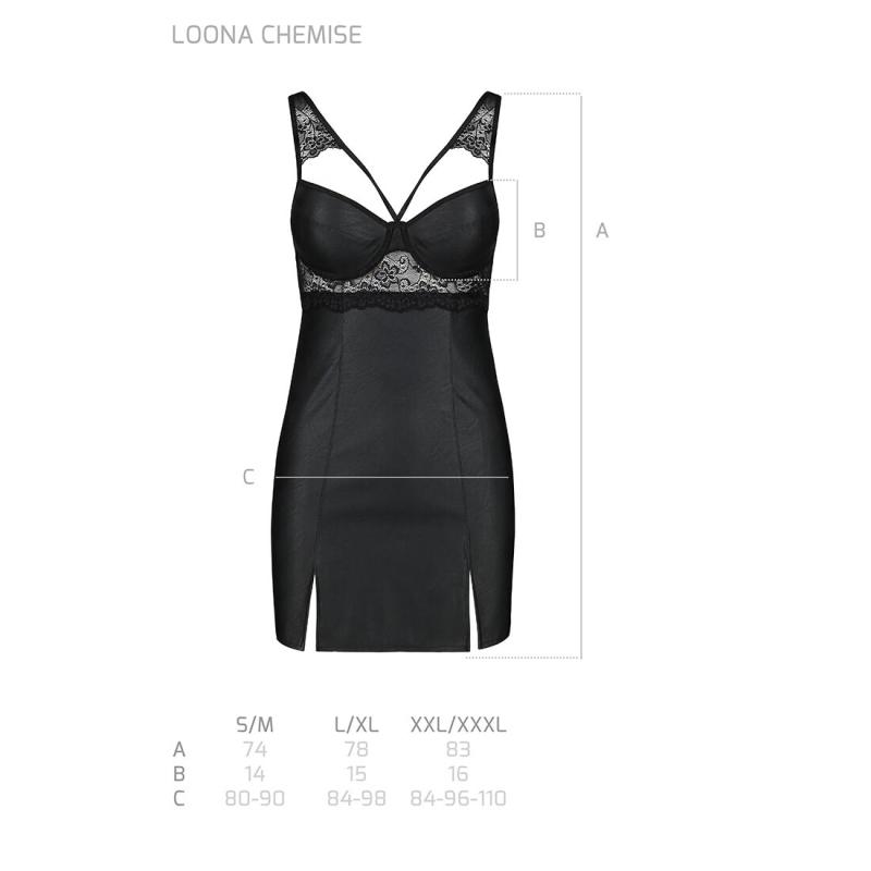 SO5358 Бэби-долл из эко-кожи и кружева Loona Chemise black L/XL - Passion