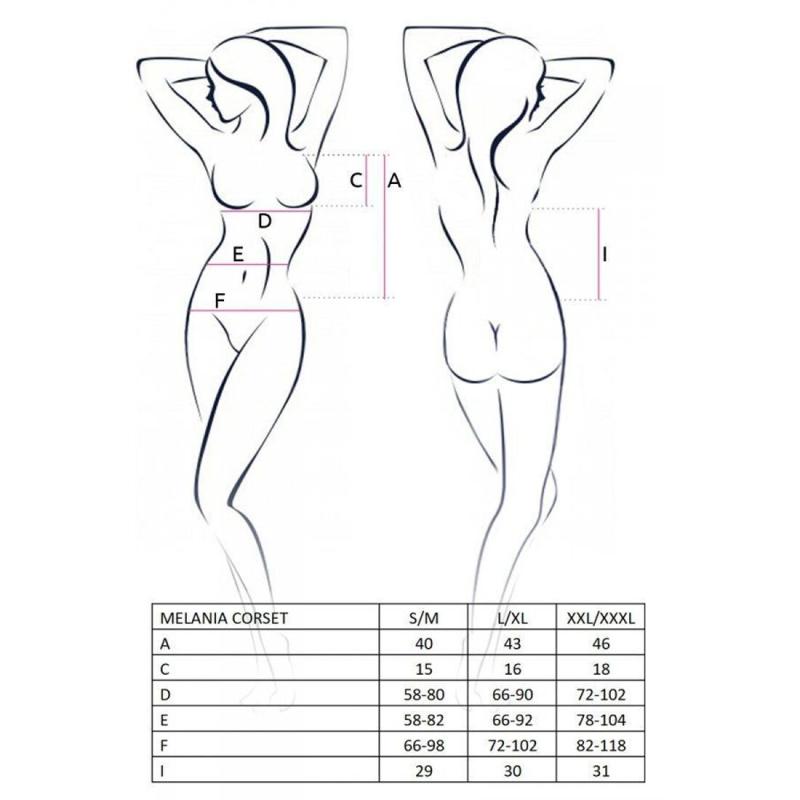 EL16309 Корсет с пажами MELANIA CORSET black XXL/XXXL - Passion, трусики, полупрозрачный