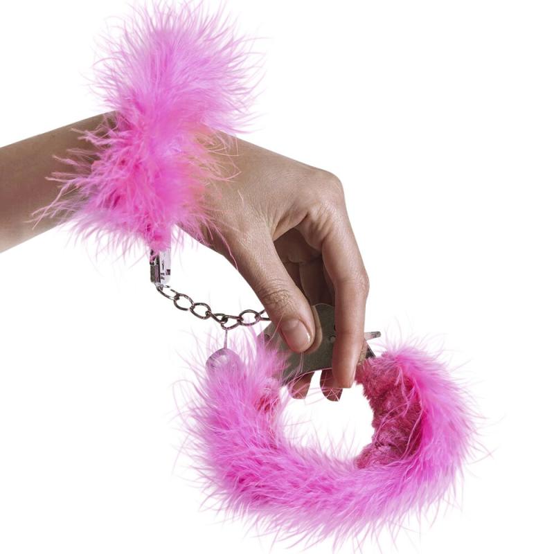 AD30301 Наручники металлические Adrien Lastic Handcuffs Pink с розовой пушистой отделкой