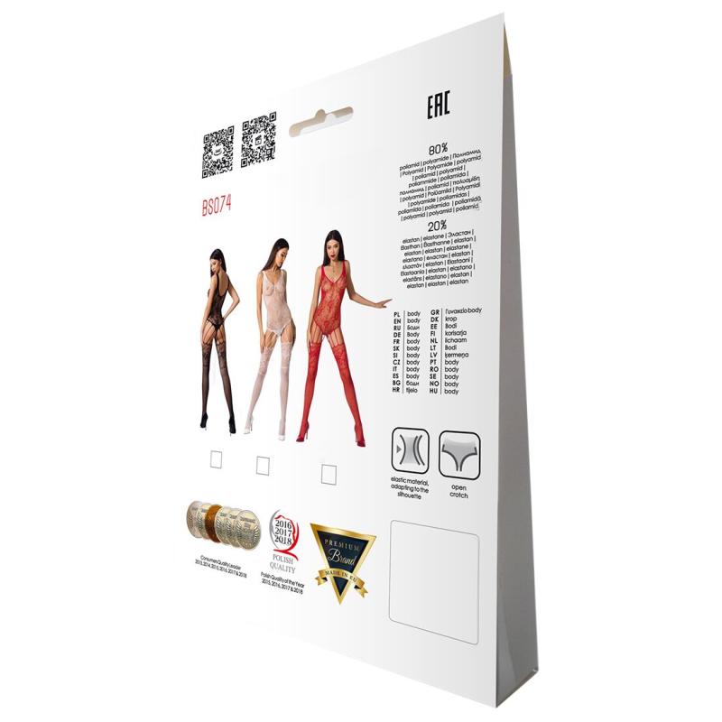 SO4148 Ажурный бодистокинг с имитацией чулок Passion BS074 red