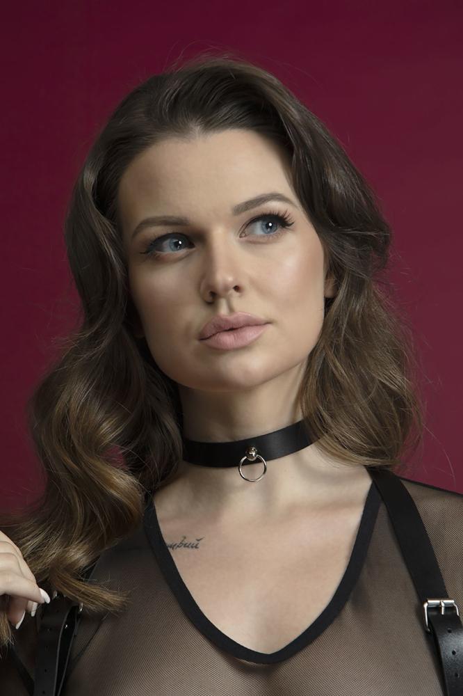 SO3427 Чокер с колечком для поводка Feral Feelings - Choker черный, натуральная кожа