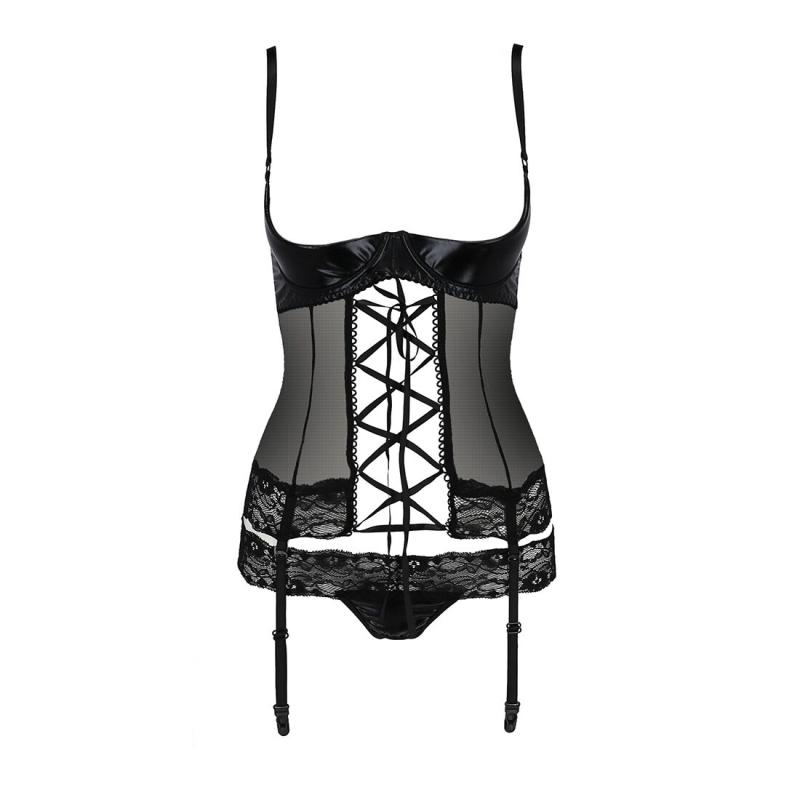 PS24005 Корсет с открытой грудью NORTH CORSET black S/M - Passion Exclusive, пажи, трусики, шнуровка