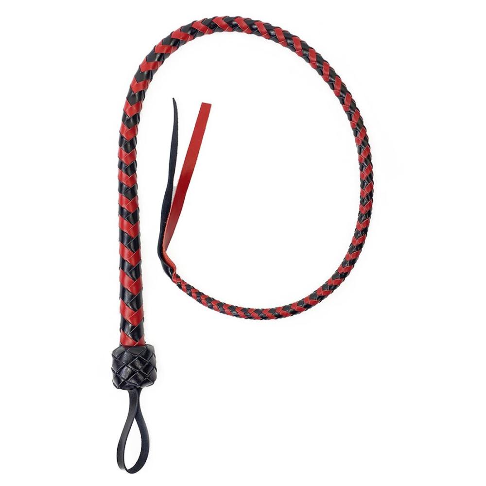 SO5216 Плеть с рукоятью, натуральная кожа, цвет черно-красный,  длина - 120 см