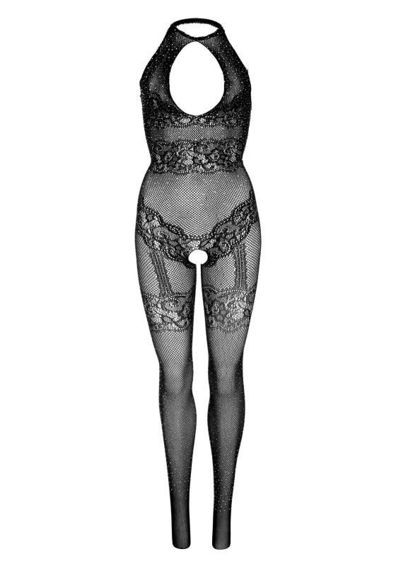 SO7889 Leg Avenue Rhinestone Lace and Net Bodystocking OS Black