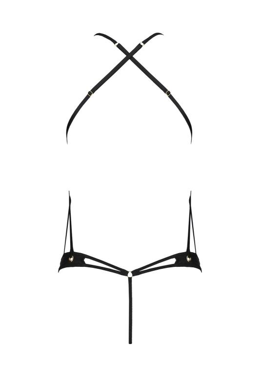 SO8489 Боді з відкритим доступом Passion TASMINA BODY XXL/XXXL, black, екошкіра, шнурівки, ажурні мережива