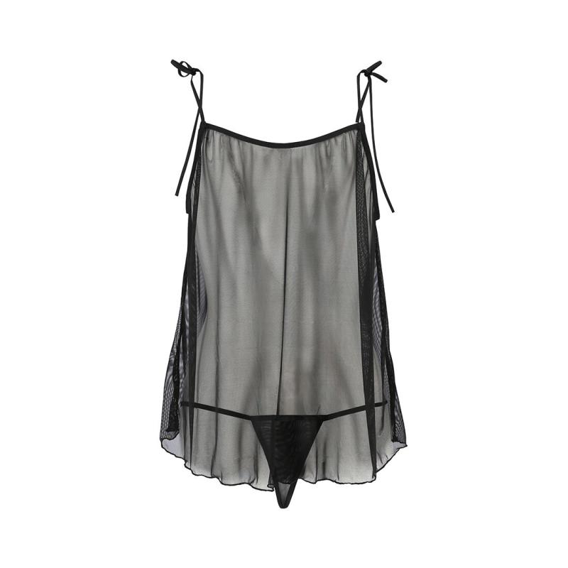 EL16305 Сорочка прозрачная беби долл MELANIA CHEMISE black S/M - Passion, трусики, на тонких бретелях