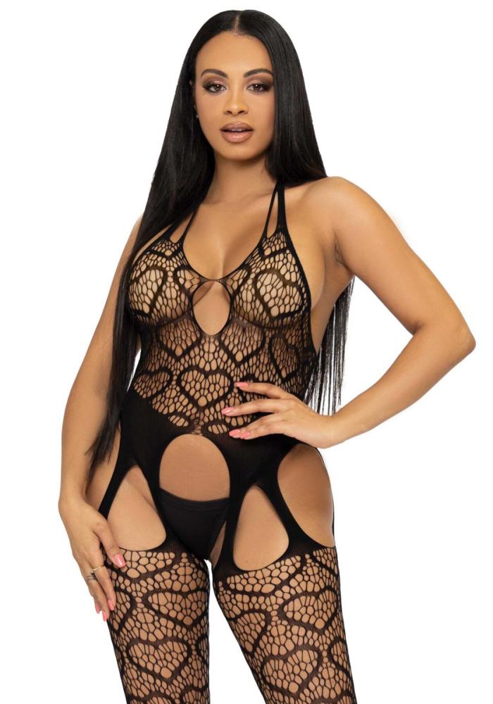 SO8586 Бодистокинг с открытым доступом Leg Avenue Net suspender bodystocking One size Black, кружево