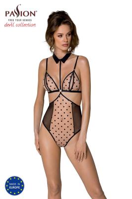 Боди с открытой грудью Passion DOMINICA BODY S/M beige, воротник-чокер, корсет