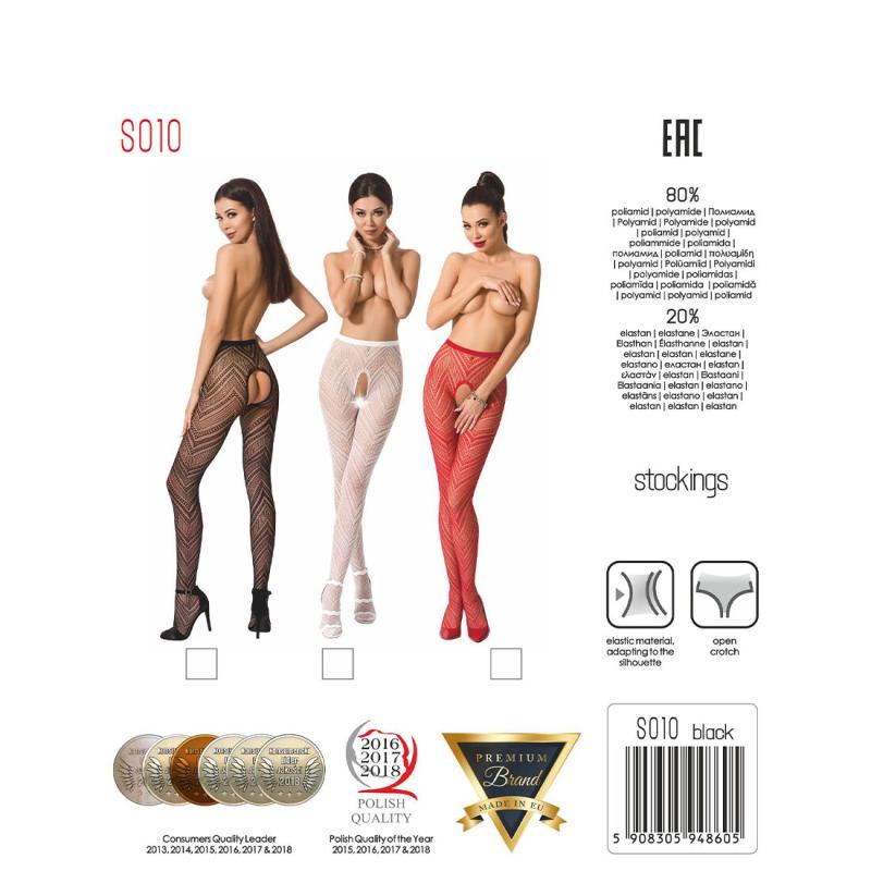 PSS010B Эротические колготки-бодистокинг Passion S010 black, с доступом, геометрический рисунок