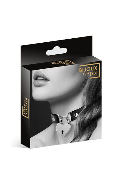 SO1883 Чокер с замочком-сердечком Bijoux Pour Toi - HEART LOCK Black, экокожа