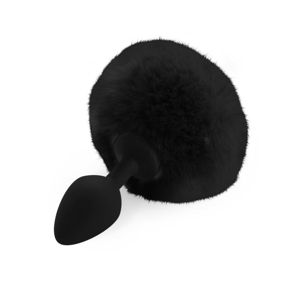 SO6694 Силиконовая анальная пробка М Art of Sex - Silicone Bunny Tails Butt plug Black, диаметр 3,5 см
