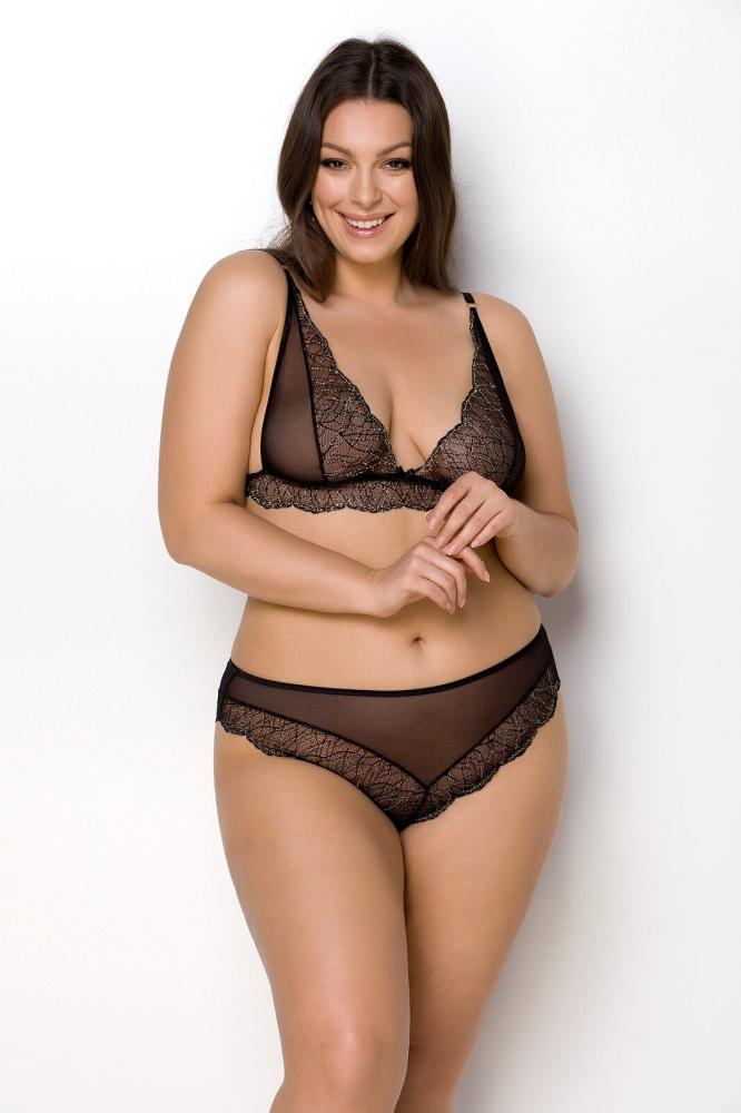 SO7055 Комплект белья Passion Amberly Set 4XL/5XL black, лиф, трусики бразилиана, люрексовая нить