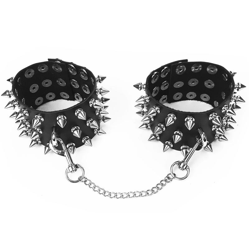 SO7367 Поножи с шипами из натуральной кожи Art of Sex - Rose, цвет черный