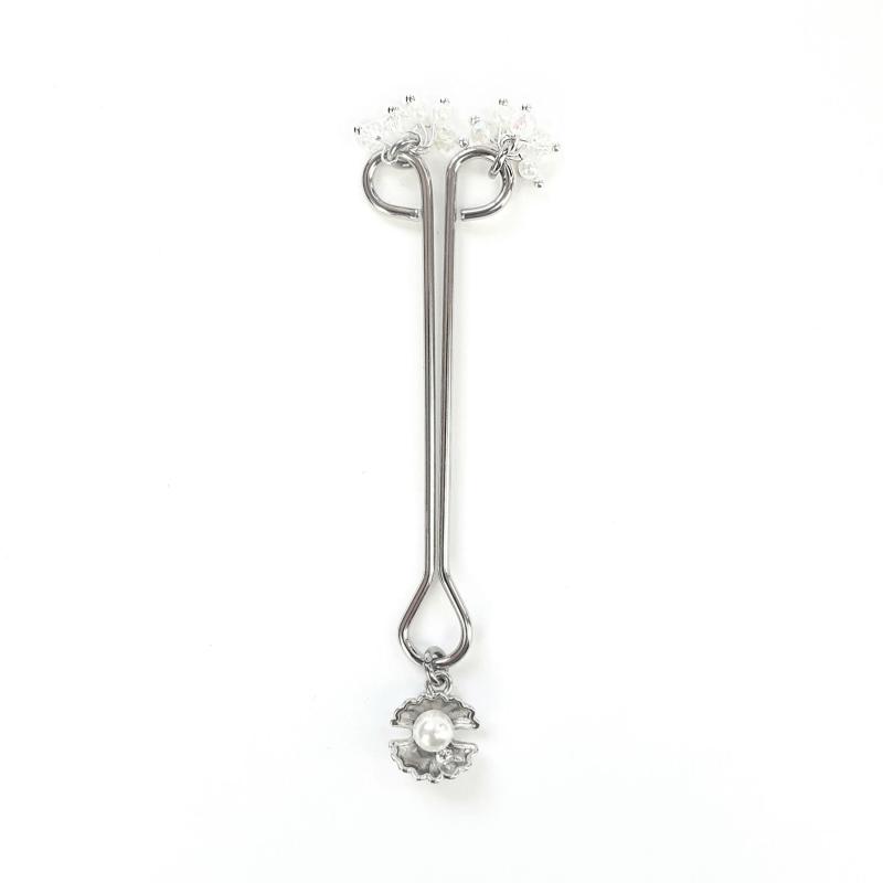 SO6780 Затискач для клітора перлина з мушлею та кристалами Art of Sex - Margie clit clamp, Срібло