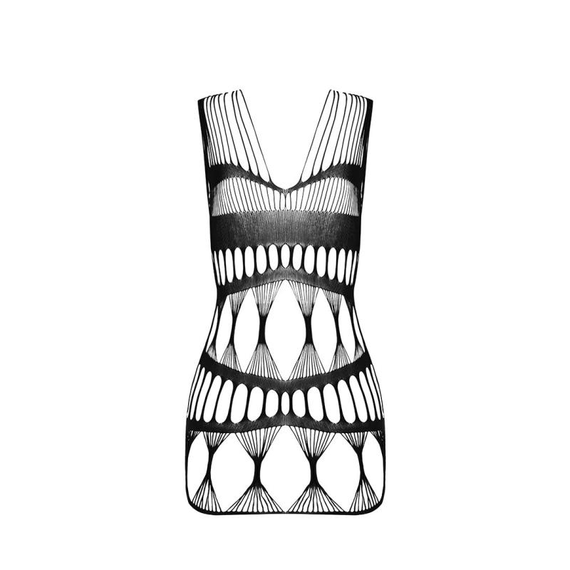 SO6385 Бодистокинг-платье Passion BS089 black, мини, плетение в виде паутины