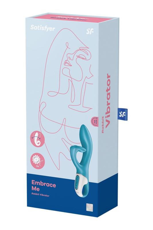 SO6284 Вібратор-кролик із потрійним відростком Satisfyer Embrace me Turquoise, 2 мотори, діаметр 3,6 см