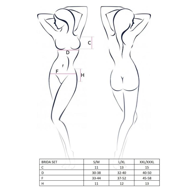 PS22722 Комплект белья BRIDA SET OpenBra black L/XL - Passion Exclusive: трусики-танга, пояс, открытый лиф