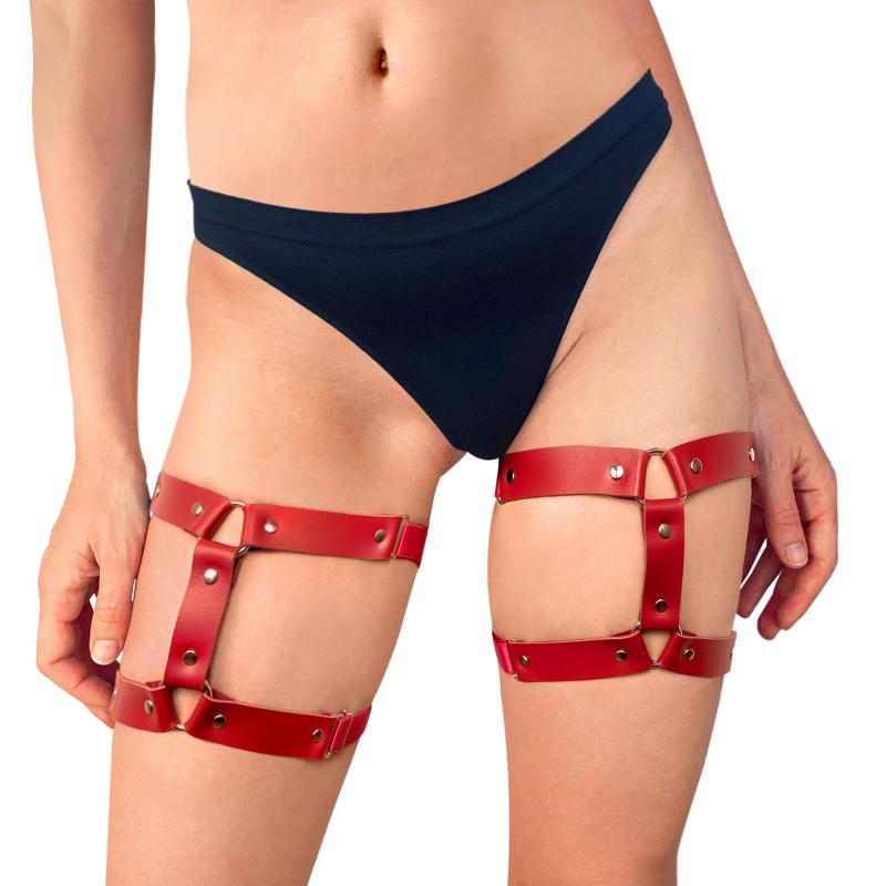 SO7011 Гартеры на ногу из натуральной кожи Art of Sex - Kristina Leg Garters (2 шт), цвет Красный