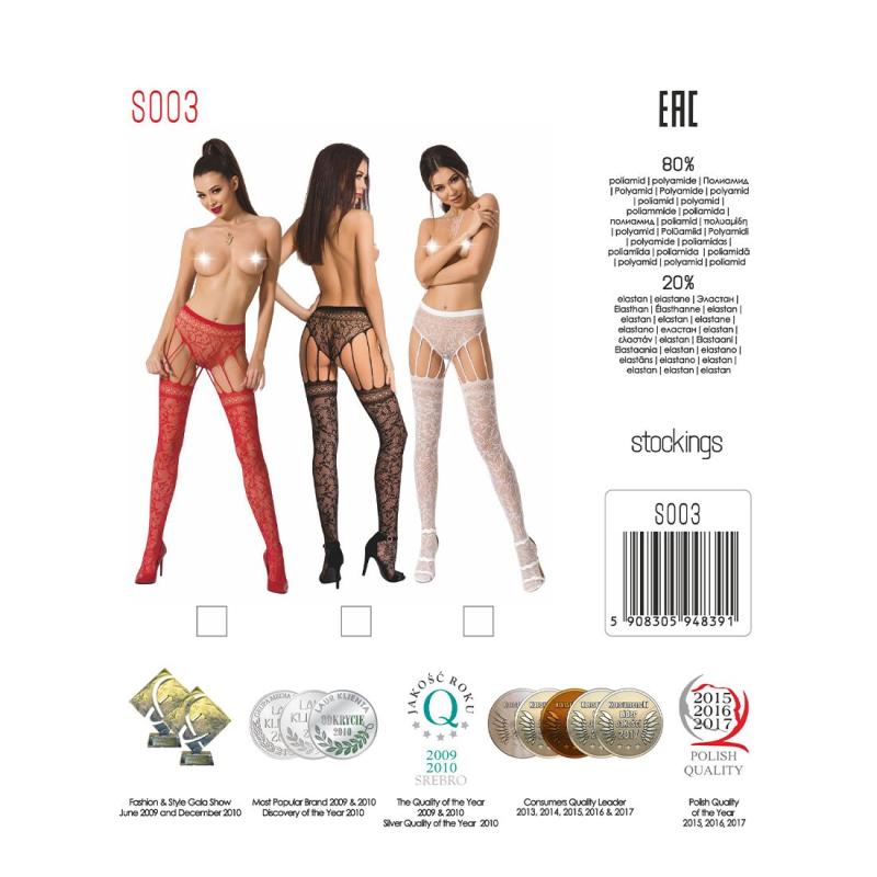 PSS003W Эротические колготки-бодистокинг Passion S003 white, имитация кружевных чулок и трусиков