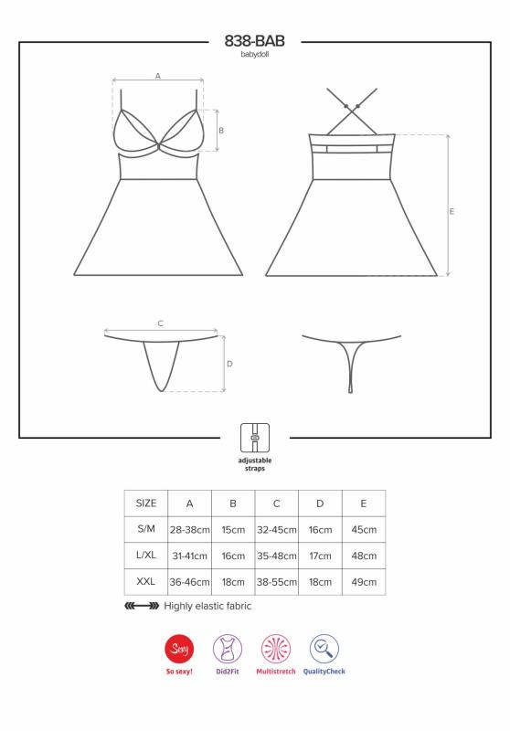 SO7183 Эротический кружевной комплект с сеточкой Obsessive 838-BAB-1 babydoll & thong black XXL, черный, пе