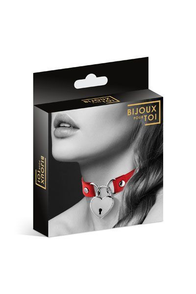 SO1884 Чокер с замочком-сердечком Bijoux Pour Toi - HEART LOCK Red, экокожа