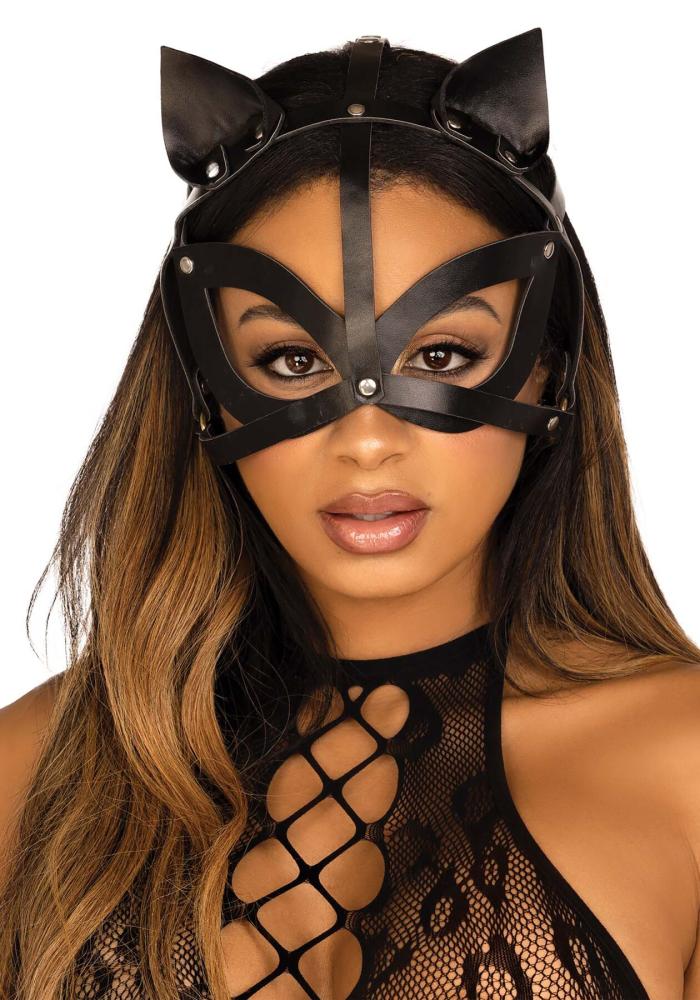 SO8573 Маска кошки из экокожи Leg Avenue Vegan leather studded cat mask Black