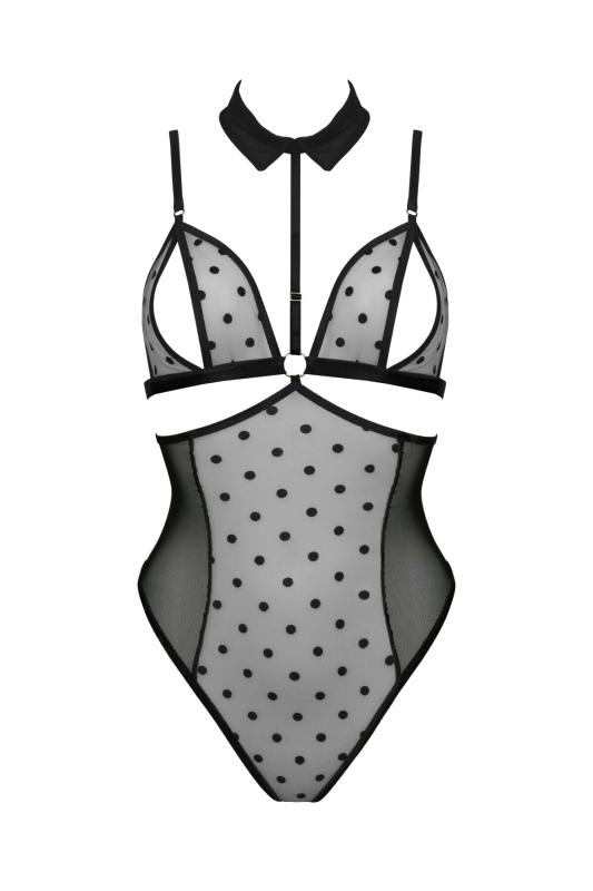 SO8428 Боди с открытой грудью Passion DOMINICA BODY S/M black, воротник-чокер, корсет