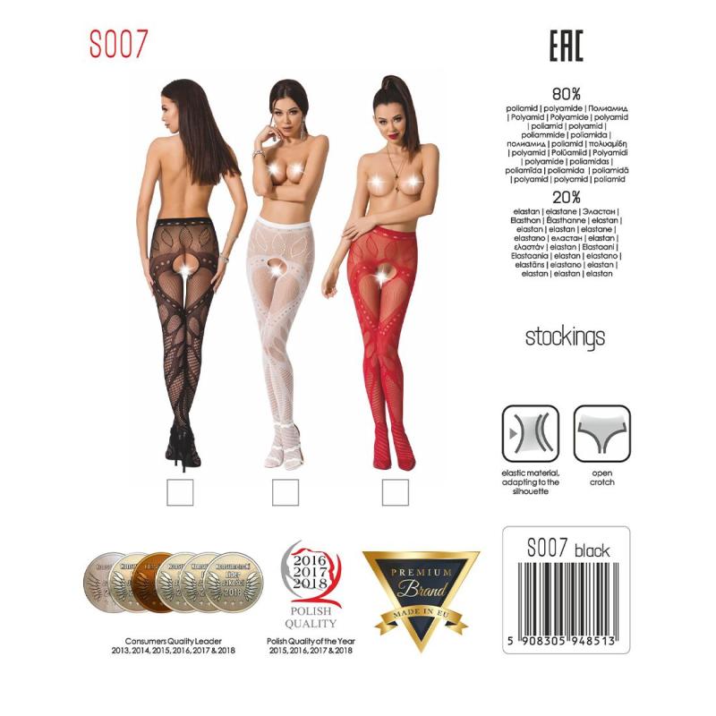 PSS007R Еротичні колготки-бодістокінг Passion S007 red, гарні ажурні колготки з вирізом